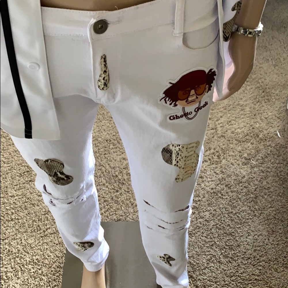 Men’s Custom Snake Skin Skin Patch Skinny Jeans
